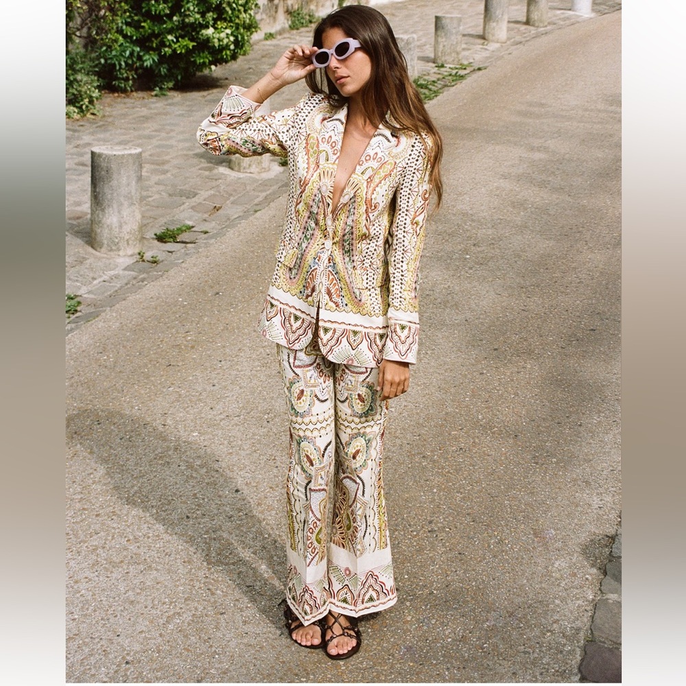 Zara 3297 linen blend printed pants